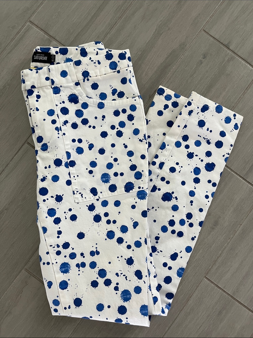 Saturday by kate spade White pants with Blue Paint-Splash Dots